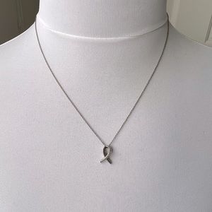 Sterling Silver Cancer Ribbon Necklace with Diamond Chip Accent